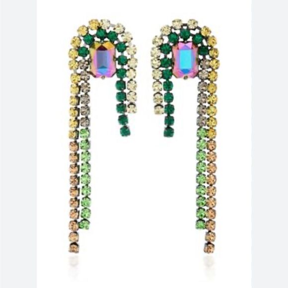 DEMARSON Divinia Multi-Color Waterfall Crystal Pierced Earrings Studs Designer - Picture 4 of 9